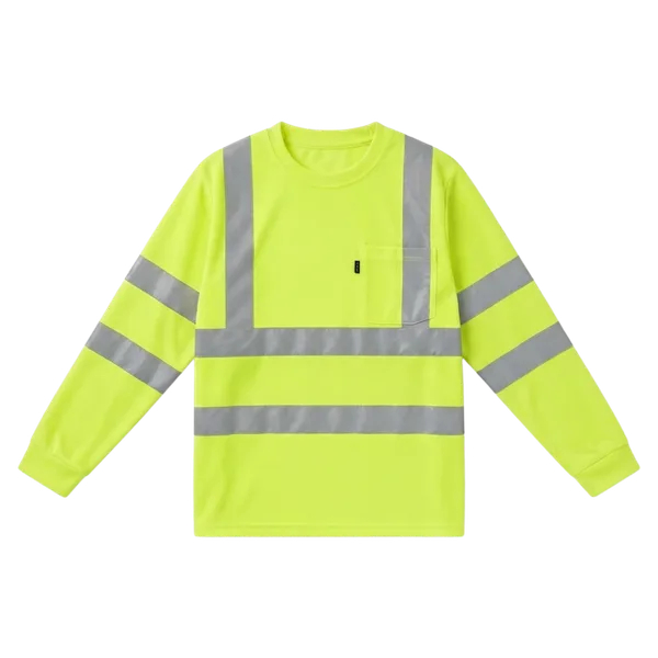 Hi-vis yellow long-sleeve construction tee with reflective bands — iNeedWorkwear stock