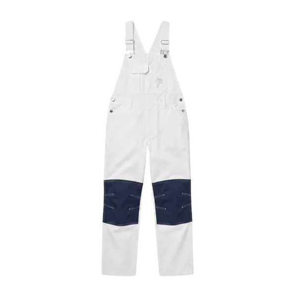 Painter's white bib and brace overalls with navy knee pads — iNeedWorkwear stock