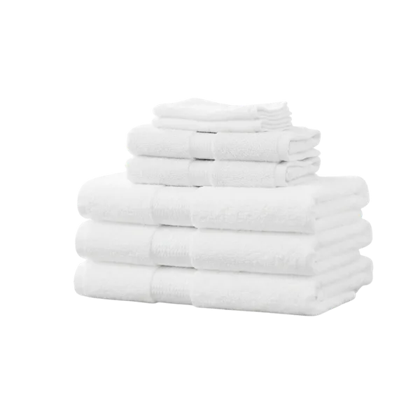 Stack of folded white spa and salon towels — iNeedWorkwear stock
