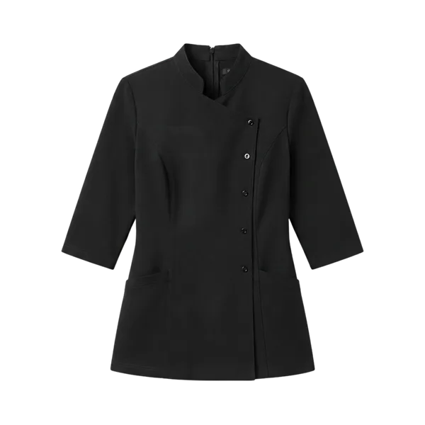 Black salon and beauty tunic with asymmetric front — iNeedWorkwear stock
