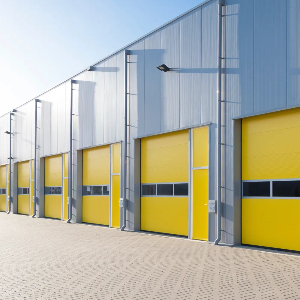 Distribution centre loading bays with yellow dock doors