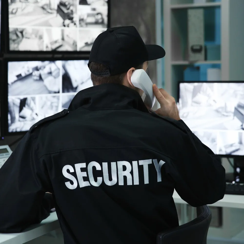 Security guard at a CCTV monitoring desk
