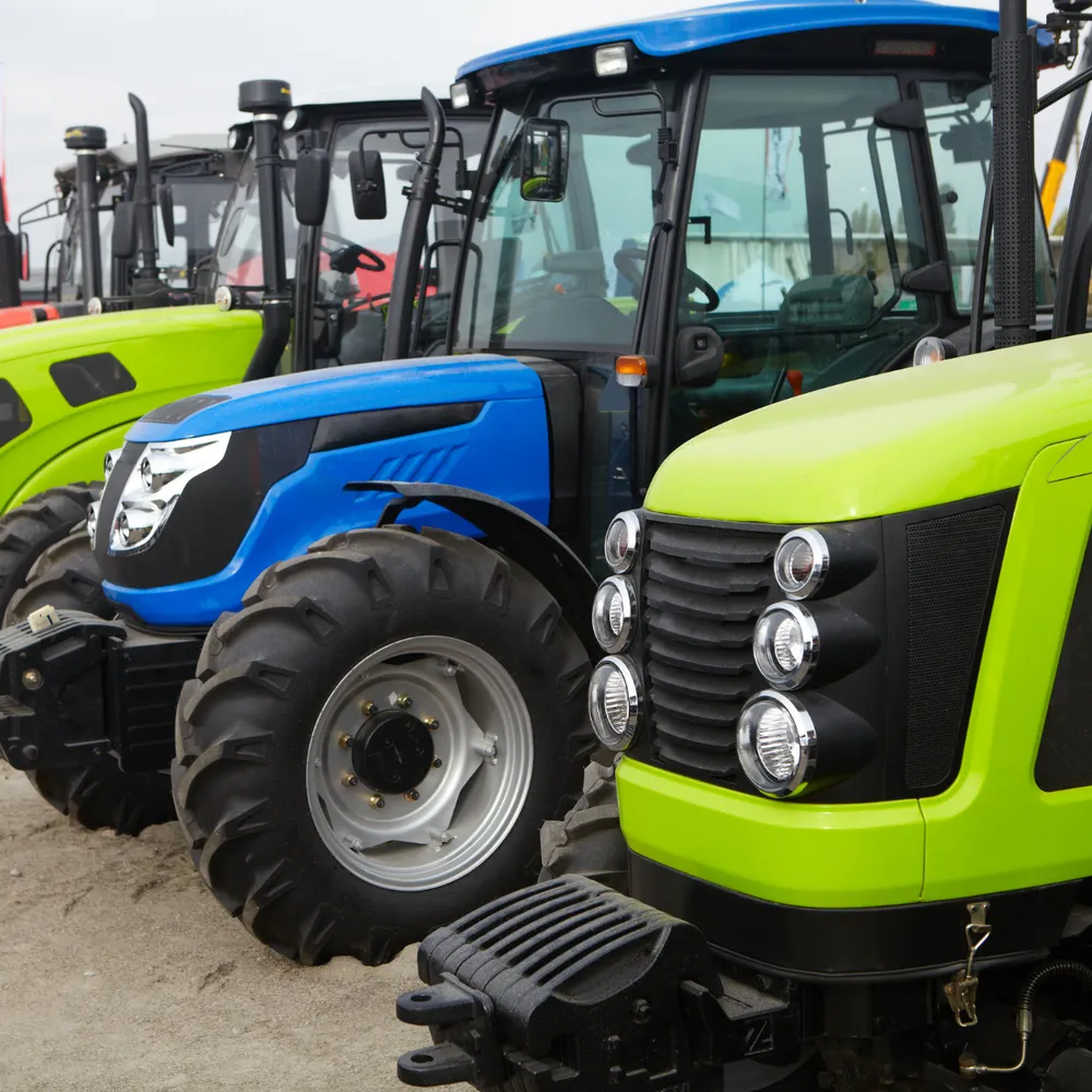 New tractors lined up outside the factory