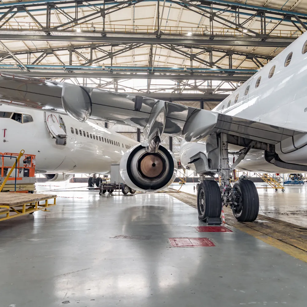 Aircraft in a maintenance hangar