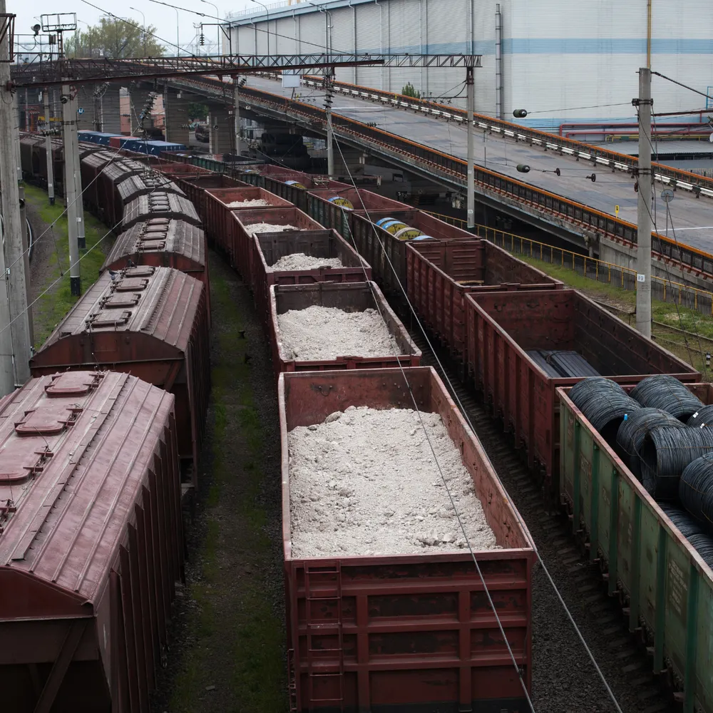 Rail freight wagons in a terminal yard