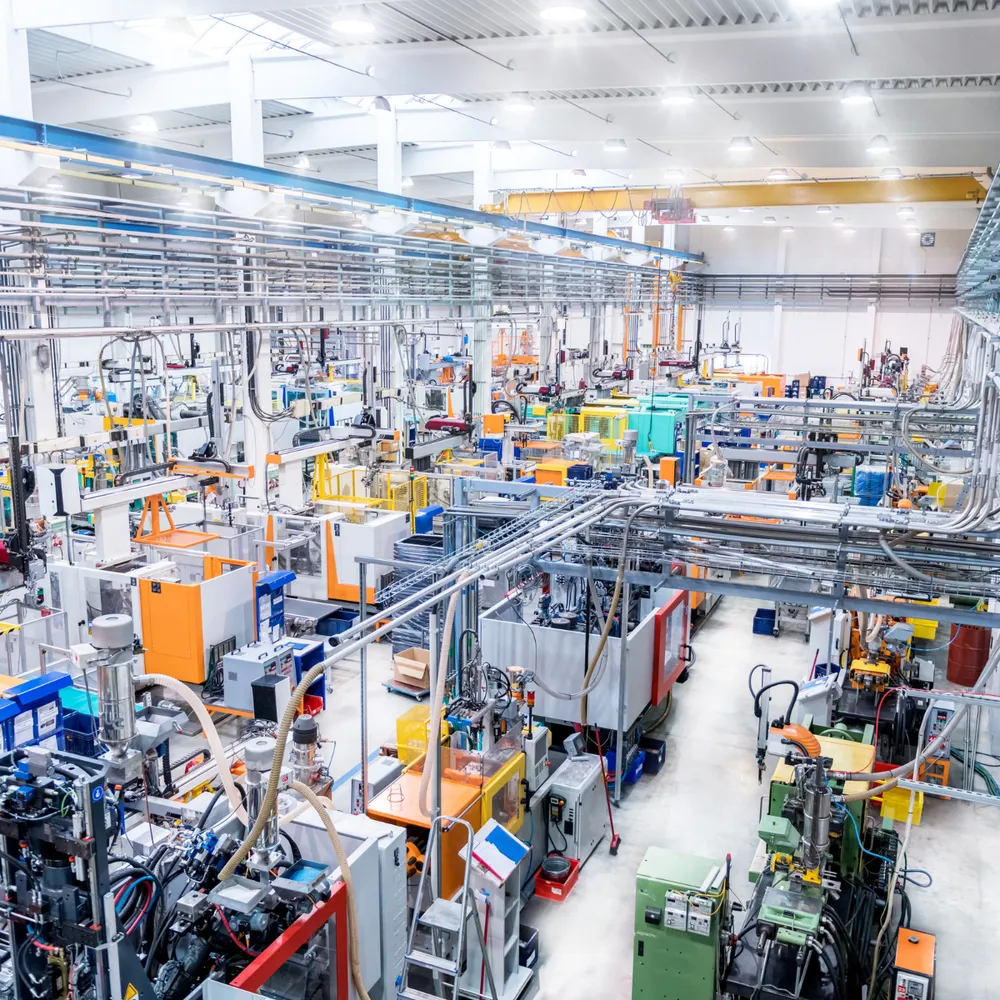 Advanced manufacturing hall with moulding machinery